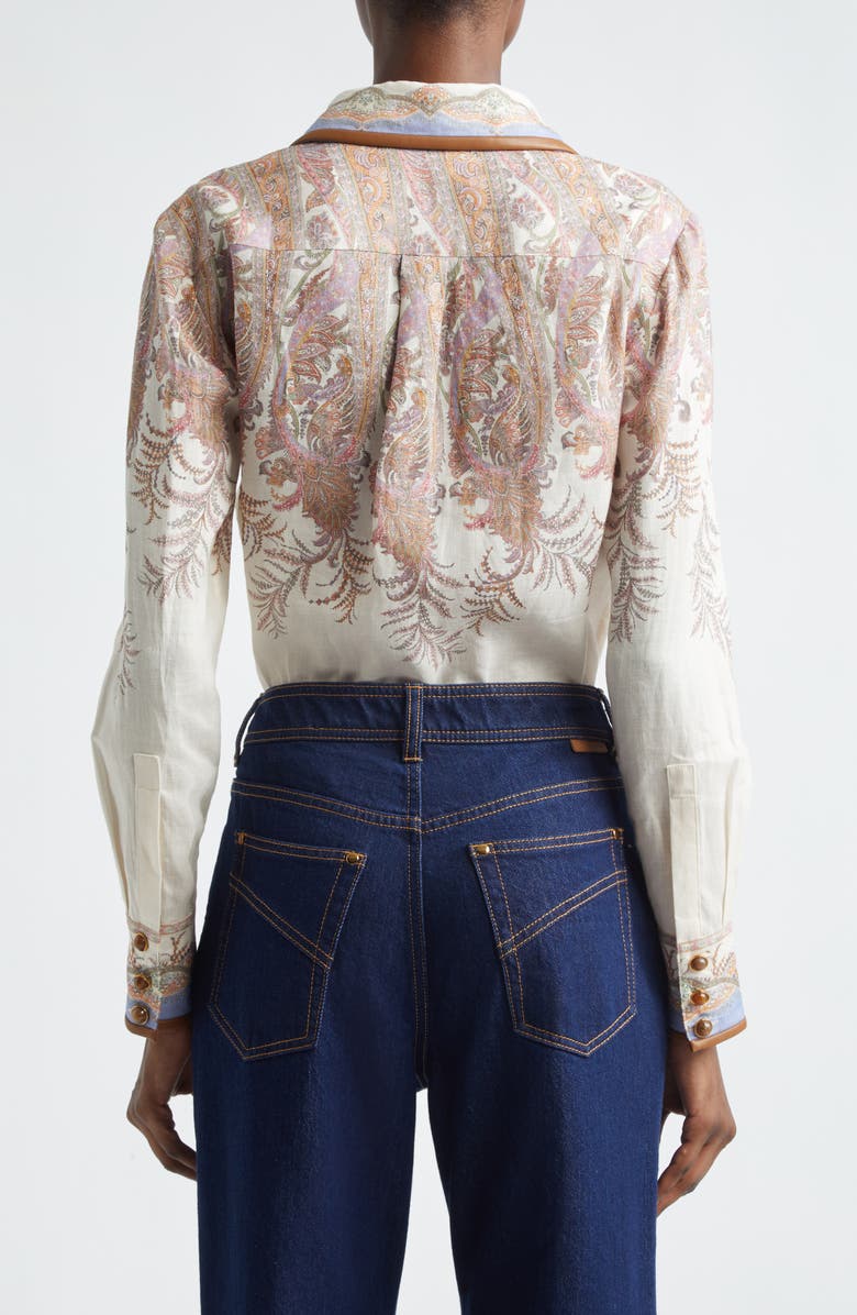 Zimmermann Alchemy Paisley Ramie Button-Up Shirt, Alternate, color, Cream Paisley