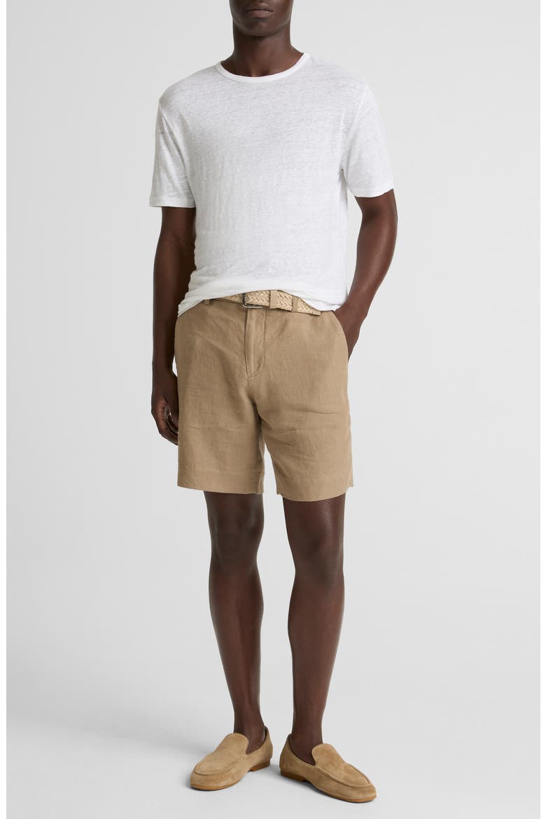 Flat Front Slub Hemp Chino Shorts, Alternate, color, TEAK