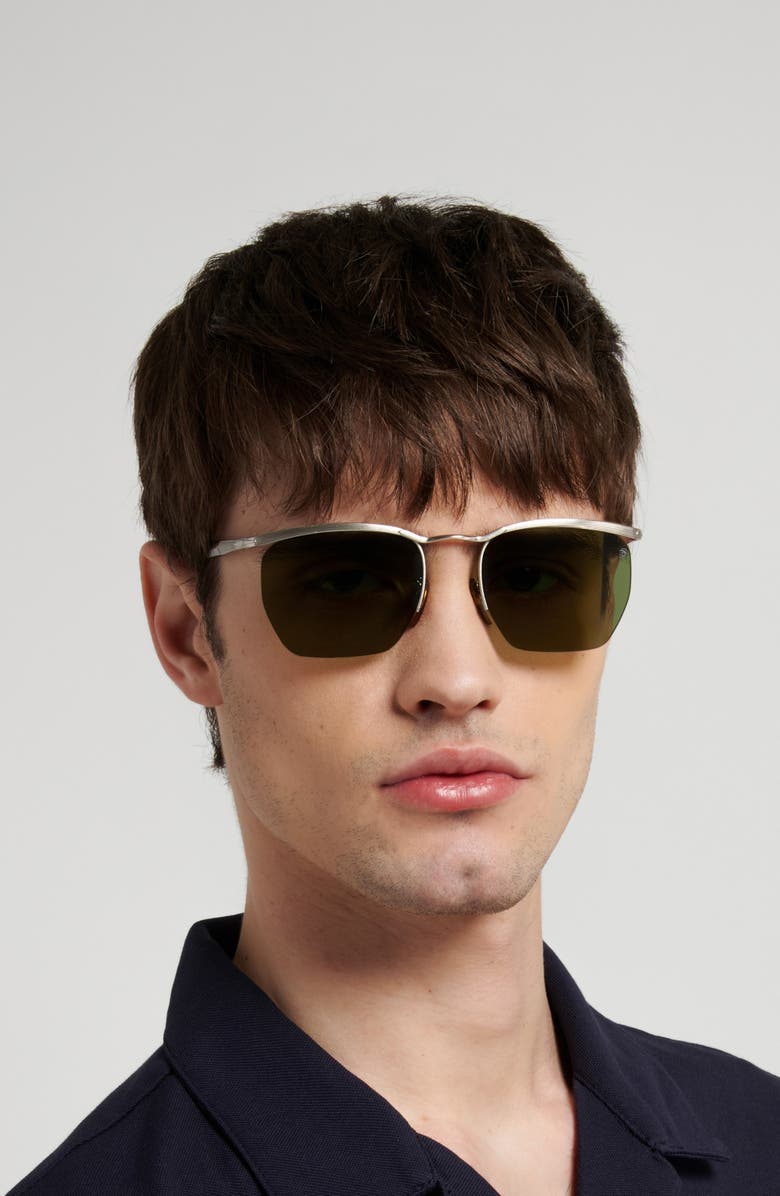 David Beckham Eyewear 55mm Square Sunglasses, Alternate, color, Palladium Brown/ Green