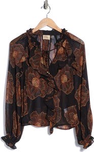 ELIE ELIE TAHARI Floral Ruffle Long Sleeve Top