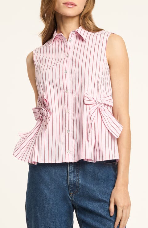 Jillian Stripe Bow Embellished Peplum Top