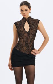Miss Circle Valerie Lace Teardrop Neckline Ruched Mini Dress