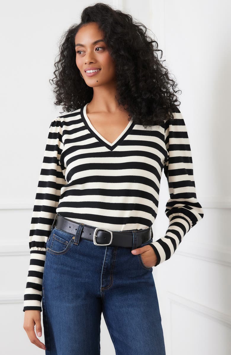 Karen Kane Bishop Sleeve Top, Alternate, color, Black Cream