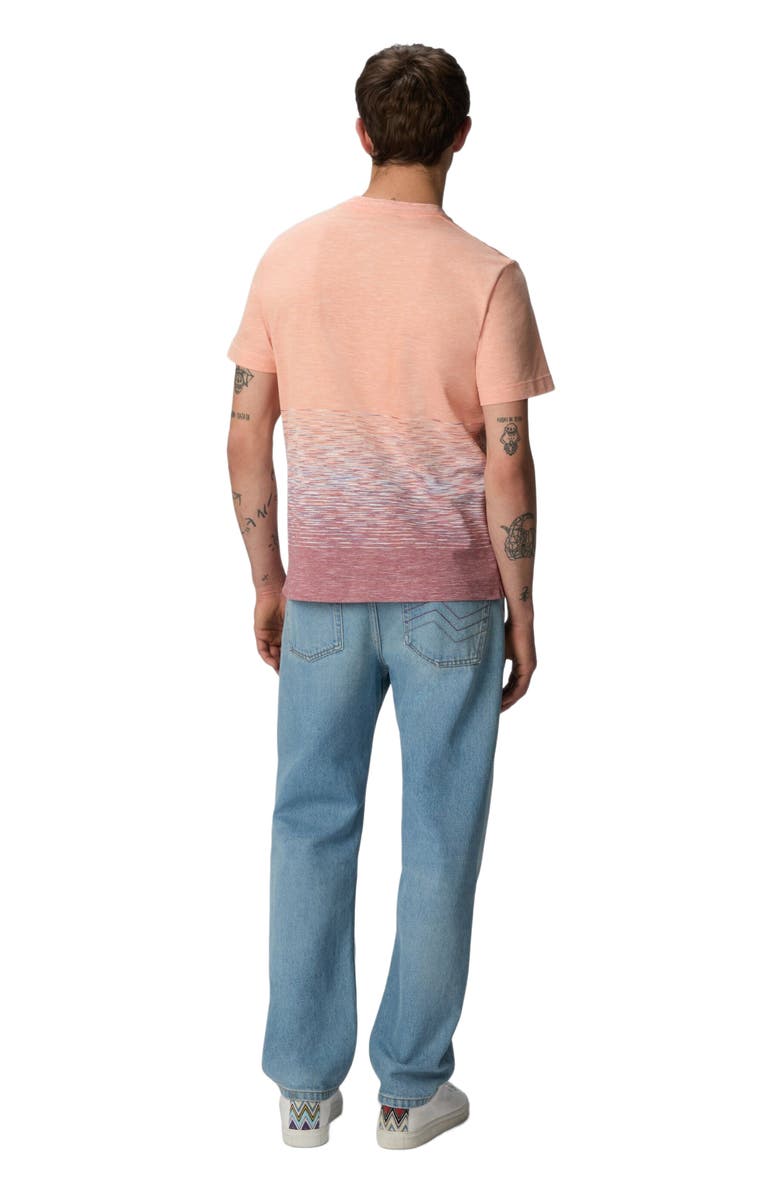 Missoni Crewneck T-shirt In Slub Cotton And Linen With Zigzag Embroidery, Alternate, color, Orange & Red