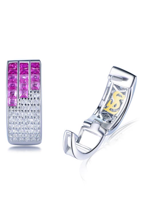 Suzy Levian Sterling Silver Invisible Set Blue White Cubic Zirconia Huggie Earrings In Metallic