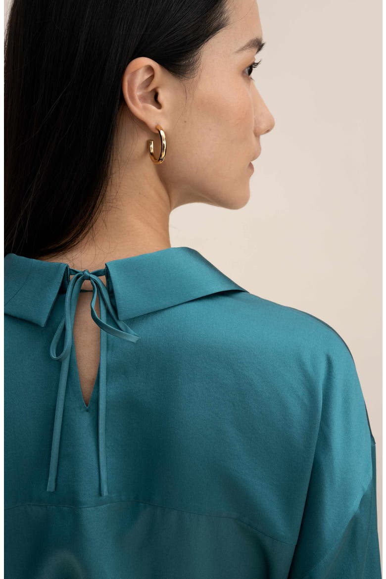 Pure Silk Blouse Wrapover Cropped Shirt, Alternate, color, Adriatic blue