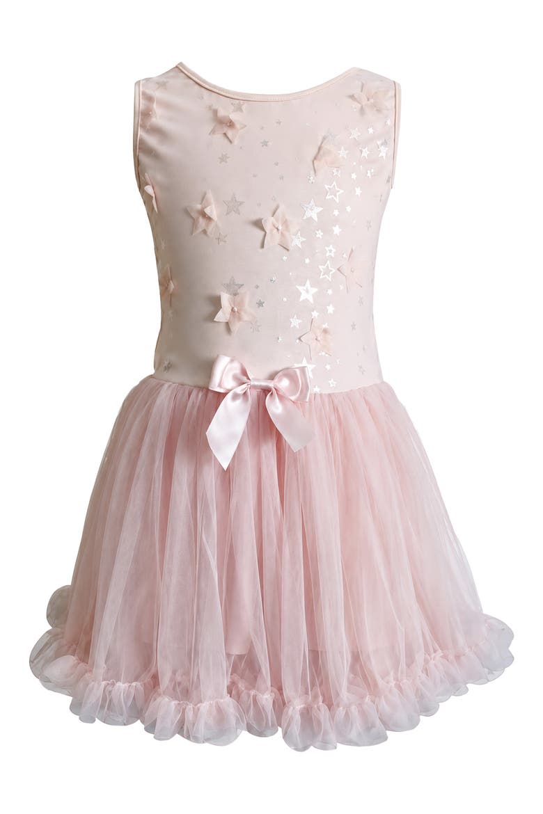 Kids' 3D Star Appliqué Tulle Party Dress, Main, color, PEACH