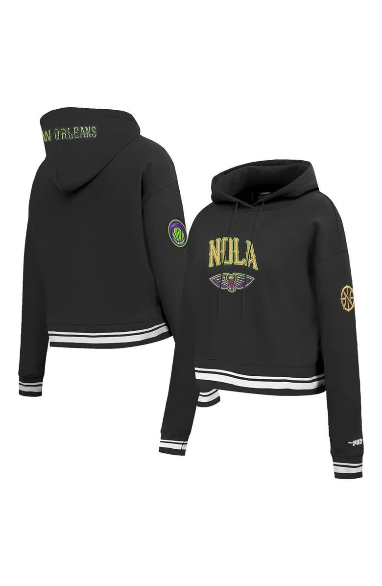 PRO STANDARD Women's Pro Standard Black New Orleans Pelicans 2024/25 City Edition Chenille Applique Cropped Pullover Hoodie, Main, color,