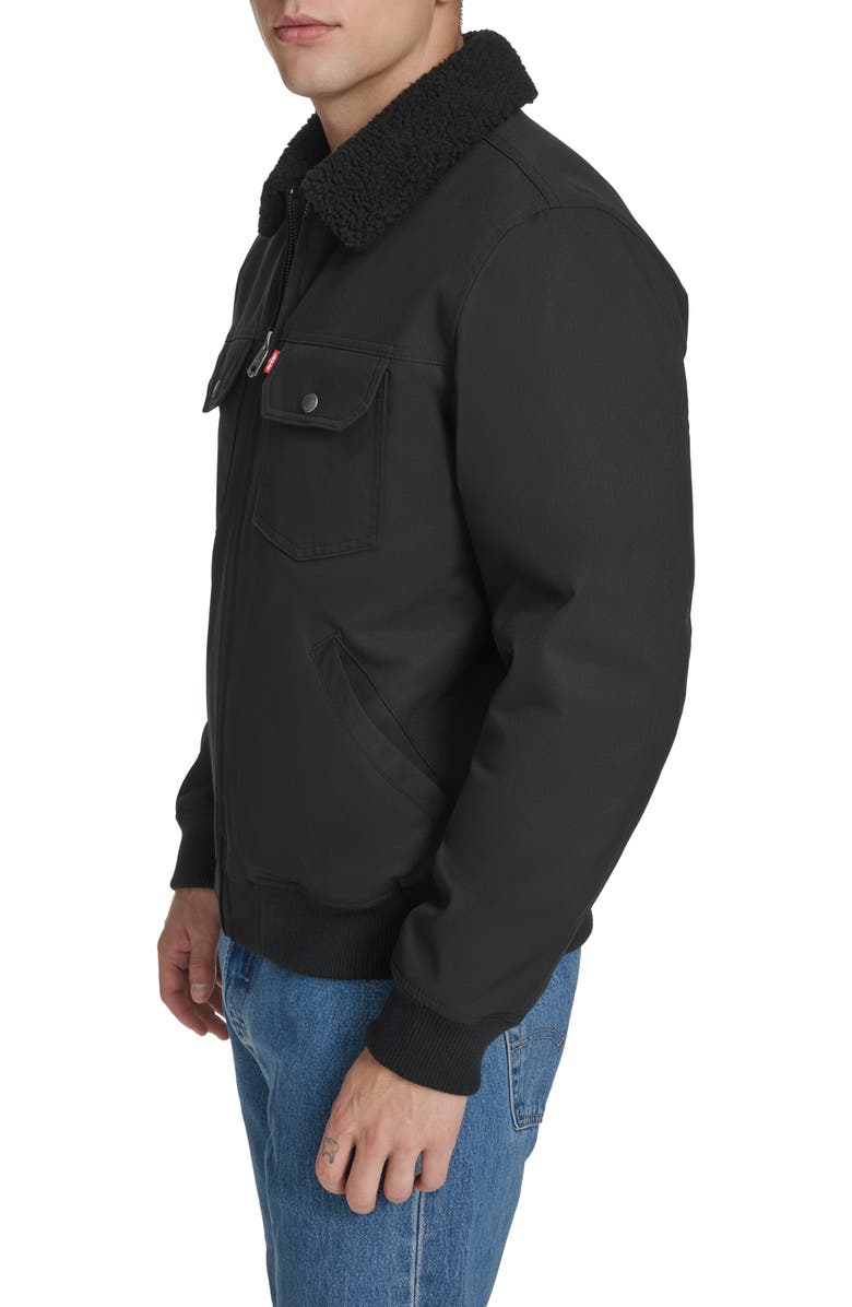 Levi's Water Resistant Faux Shearling Collar Canvas Bomber Jacket, Alternate, color, Black
