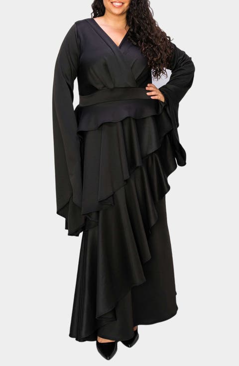 Zeta Ruffled Long Sleeve Drama Dress (Plus)