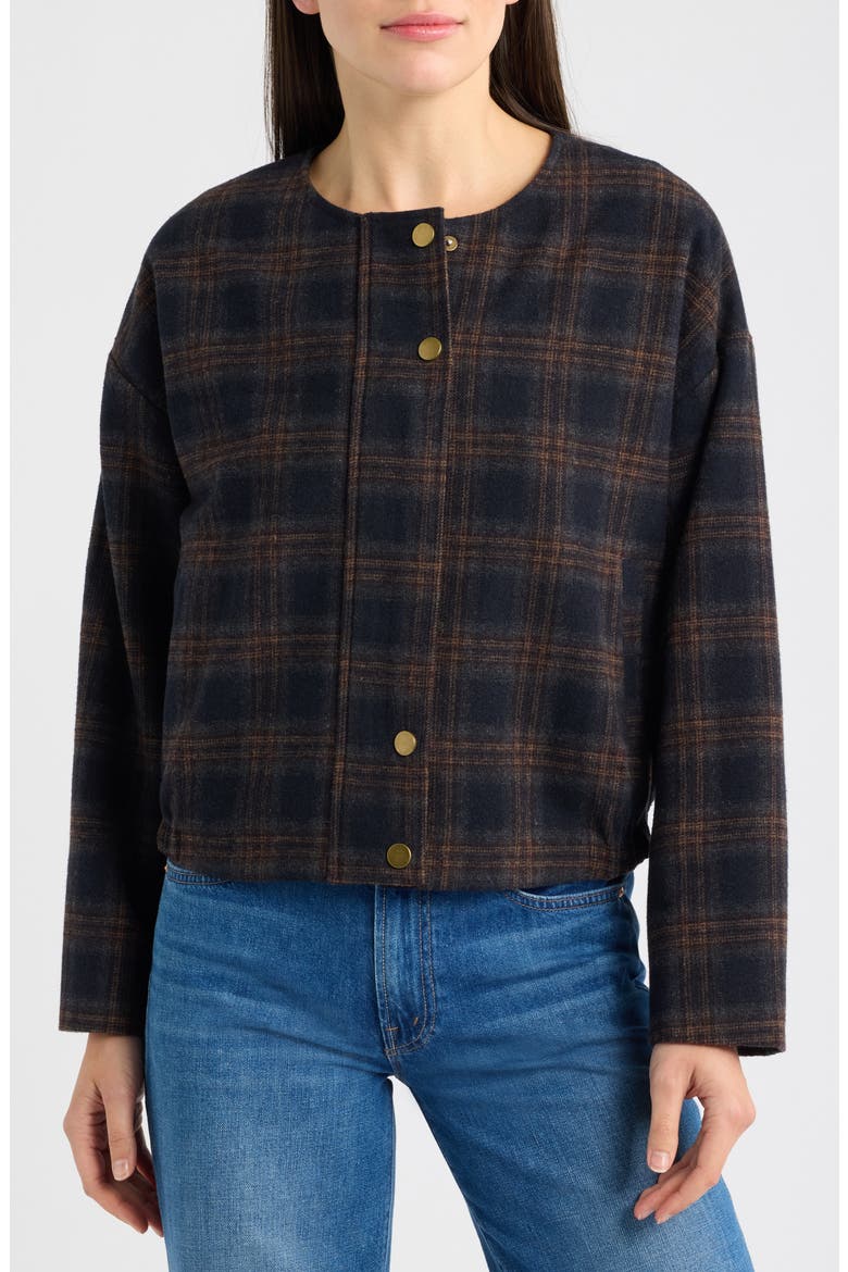 Plaid Zip Front Bomber Jacket, Alternate, color, NAVY PLAID