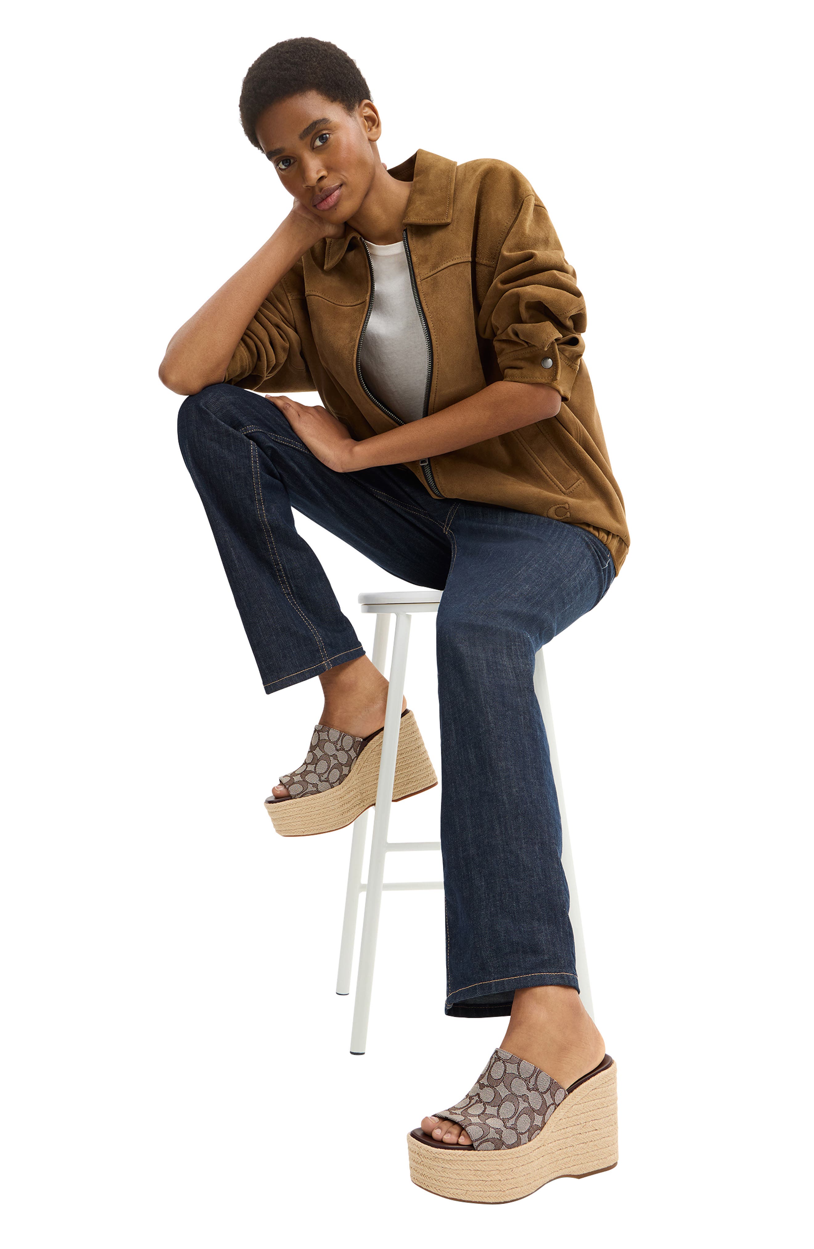 COACH Signature Jacquard Platform Wedge Sandal, Alternate, color, Oak/ Maple