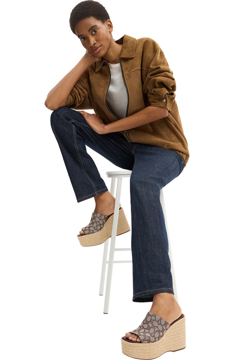 COACH Signature Jacquard Platform Wedge Sandal, Alternate, color, Oak/ Maple