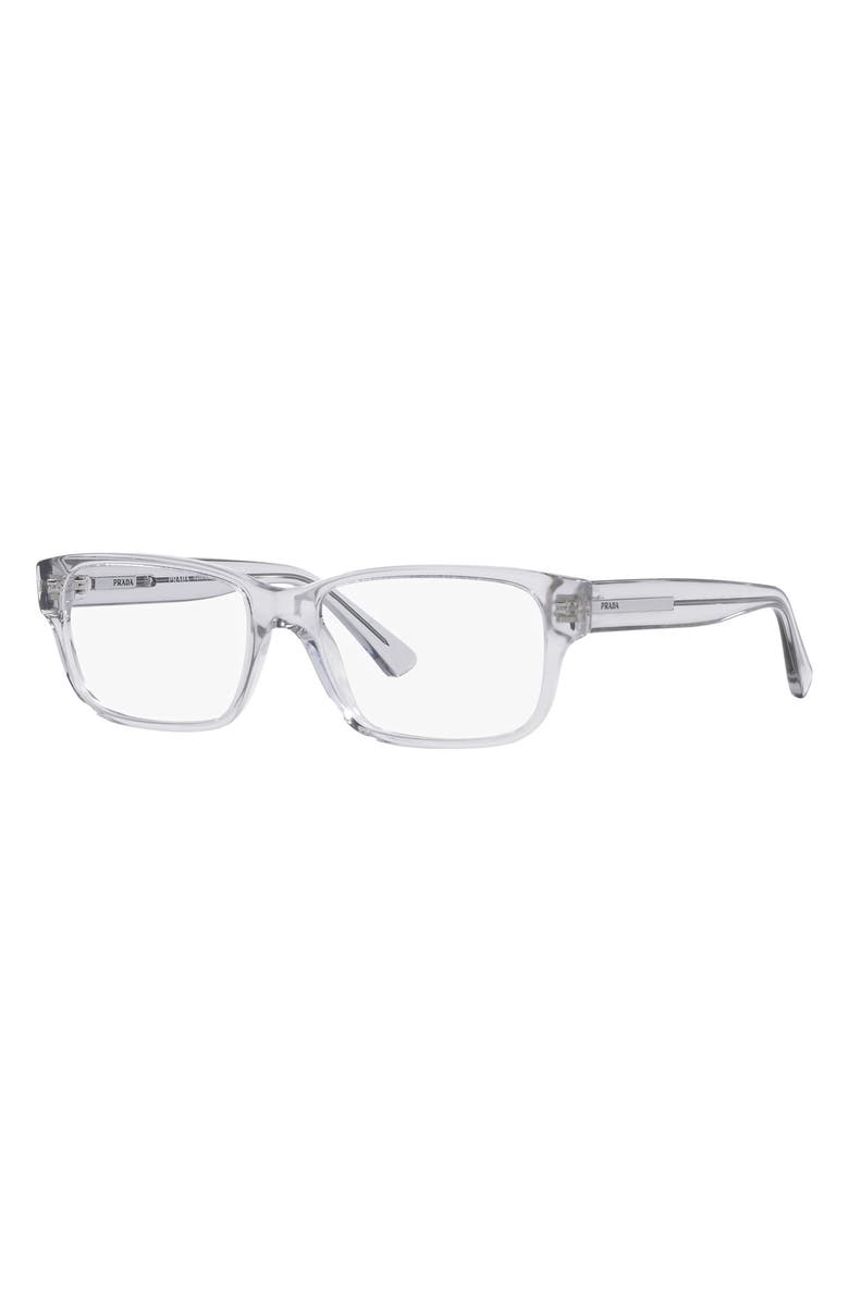 Prada 56mm Rectangular Optical Glasses, Alternate, color, Shiny Gunmet