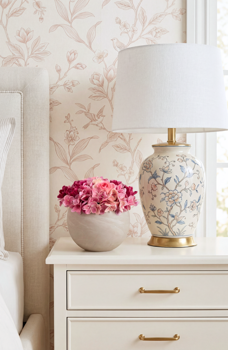 CocoBella Lyra RealTouch Snowball Hydrangea Arrangement, Alternate, color, Blush