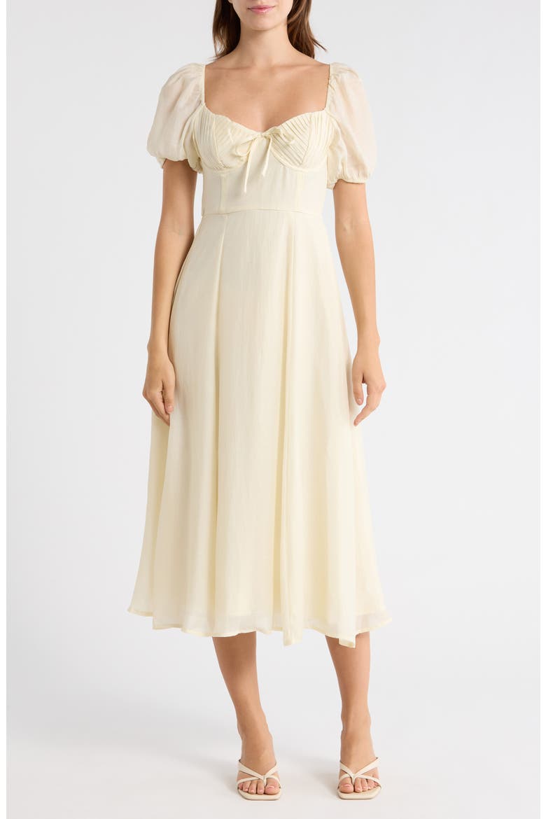 Puff Sleeve Midi Dress, Main, color, CREAM