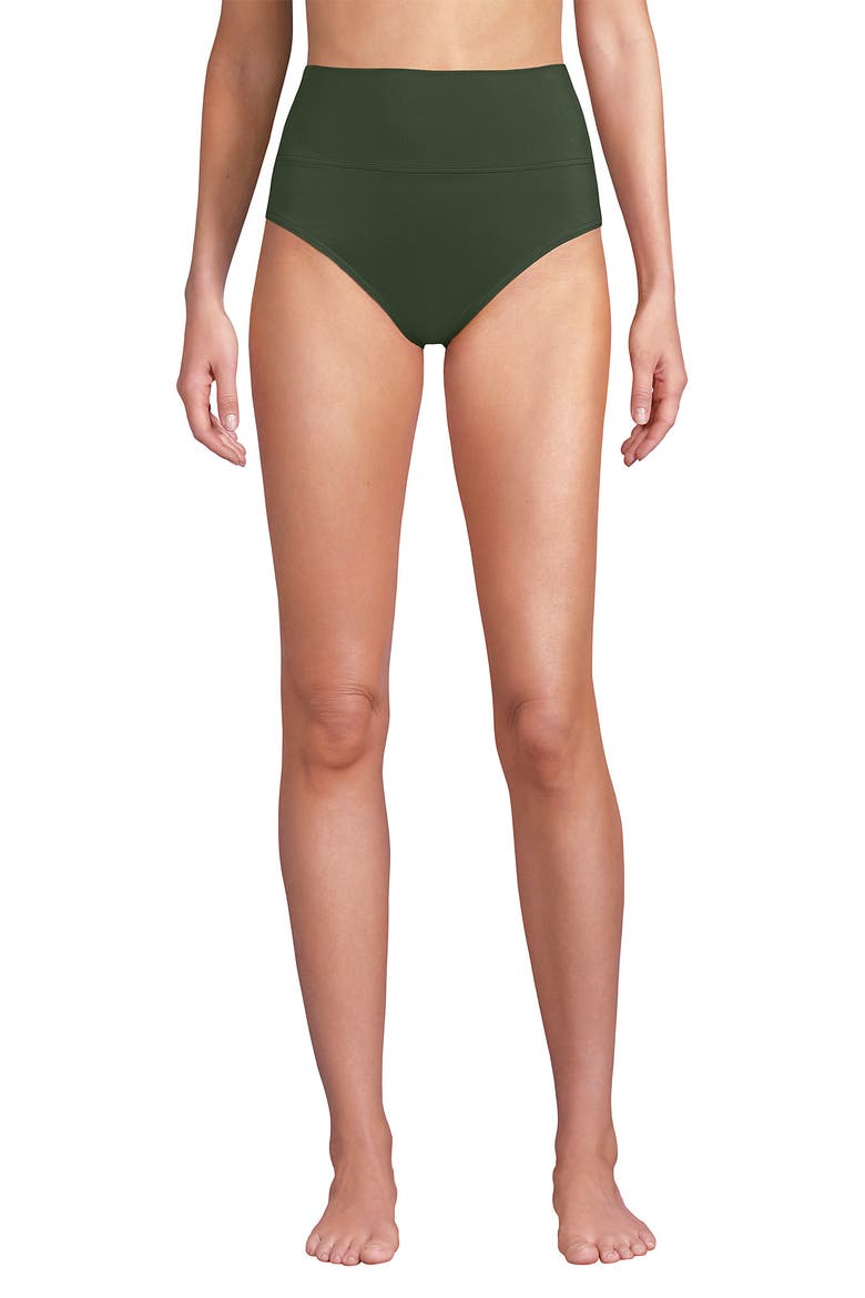 Chlorine Resistant Pinchless High Waisted Bikini Bottoms, Main, color, Rich Olive Green