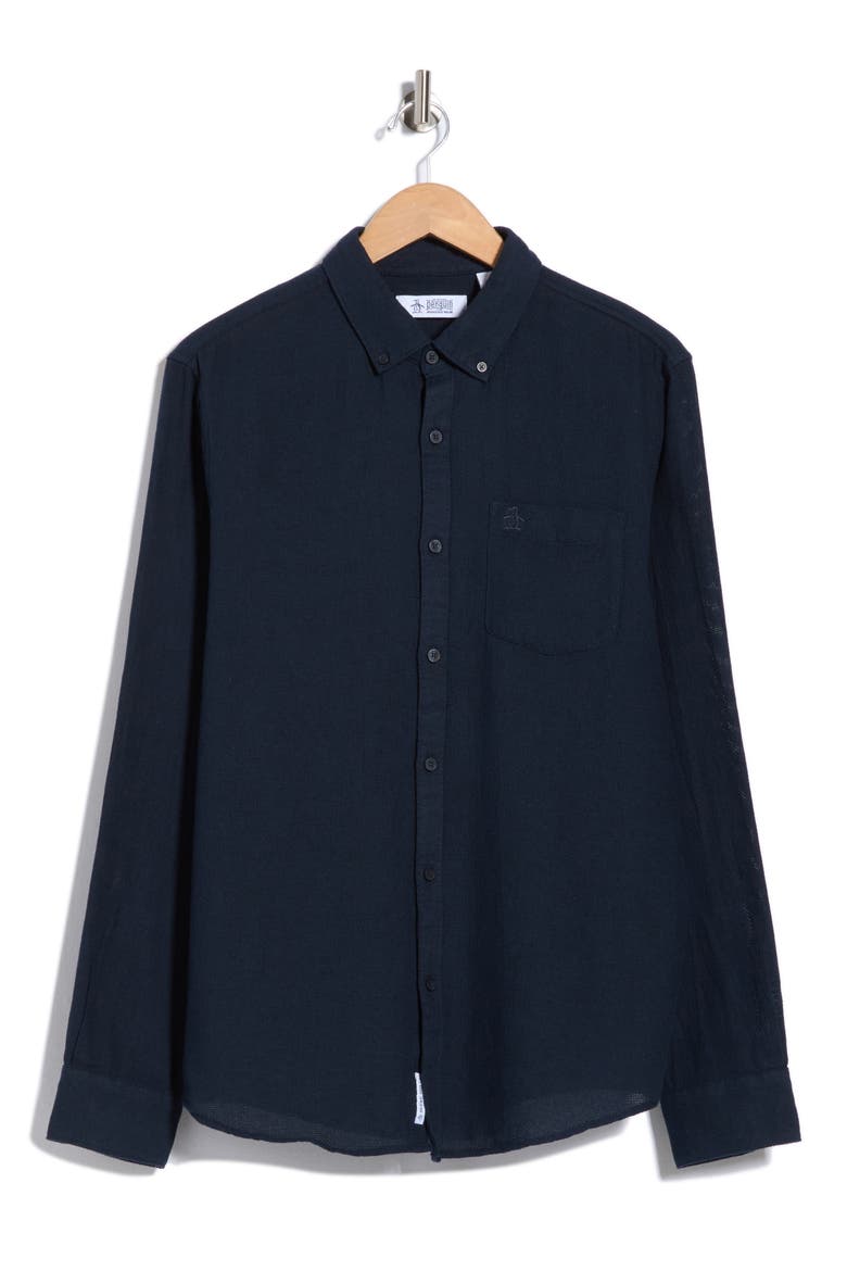 Long Sleeve Dobby Texture Button-Up Shirt, Alternate, color, DARK SAPPHIRE