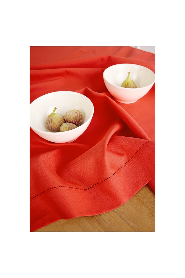Cotton Linen Hemstitch Table Throw 52 x 52 Inch, Alternate, color, Poppy Red
