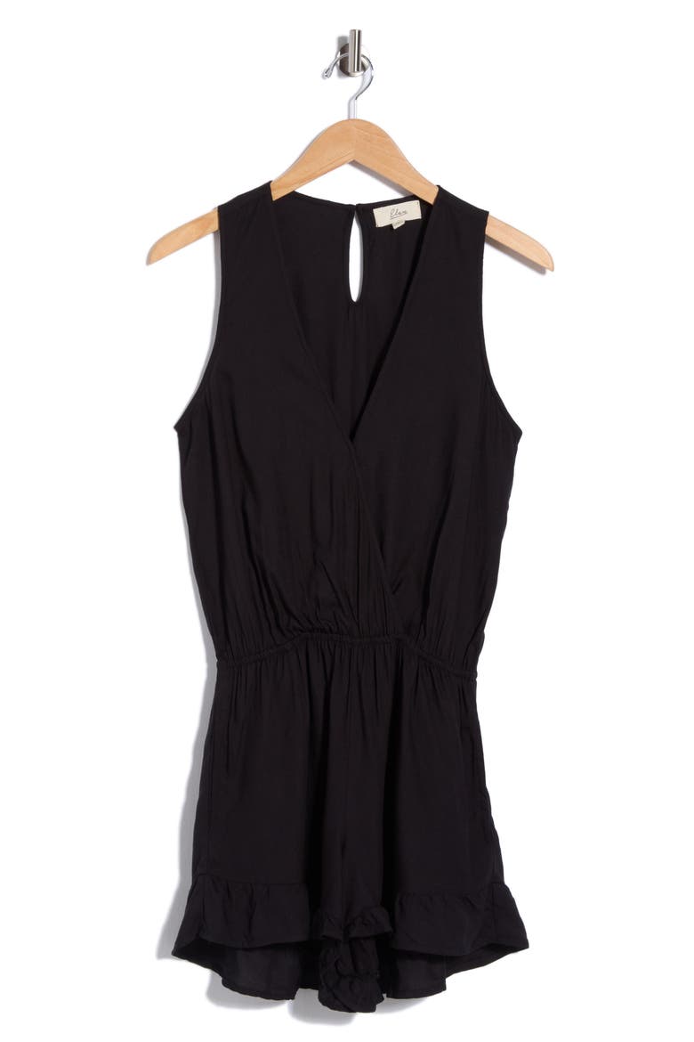 Ruffle Hem Sleeveless Cover-Up Romper, Alternate, color, BLACK