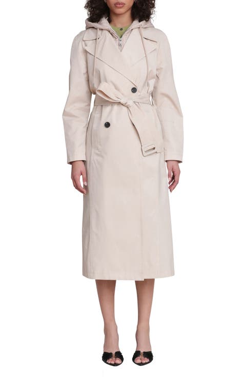 Maxi Trench Coat with Quilted Bib Hoodie