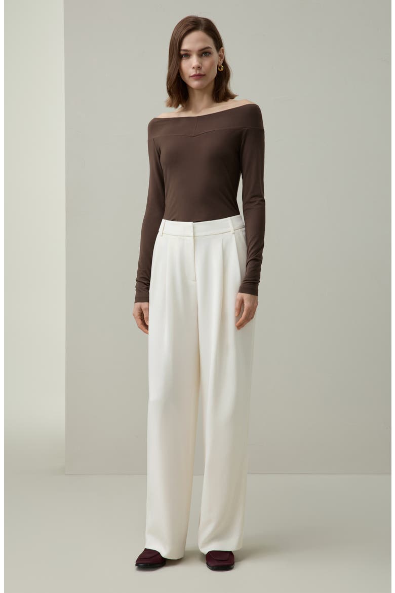 Silk Crepe Pleated Straight Trousers, Alternate, color, Natural White