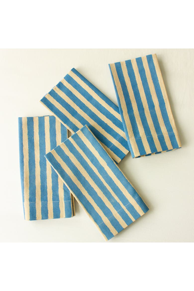 Oh! Stripes (Rose) Block Print Napkins, Set of 4, Main, color, Blue