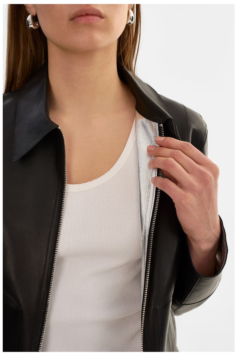 Clarie | Reversible Leather Jacket, Alternate, color, Black/Silver