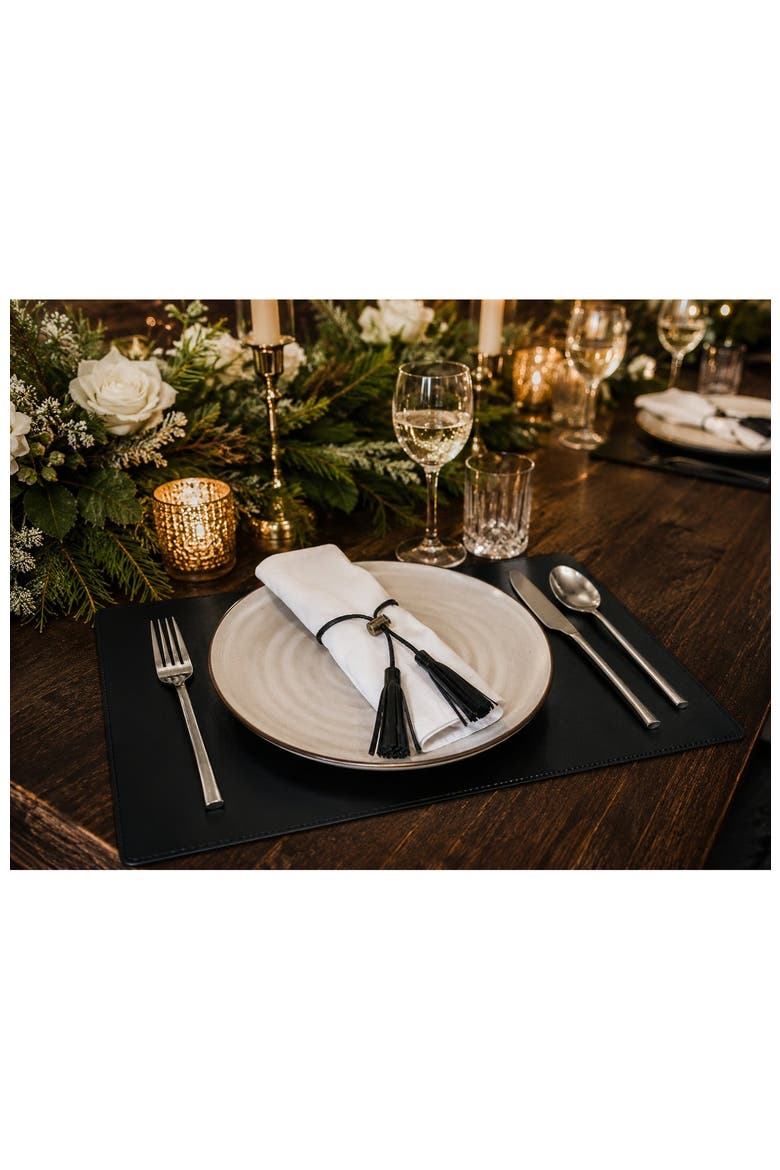 Nash Leather Placemat, Alternate, color, Black - Set of 8