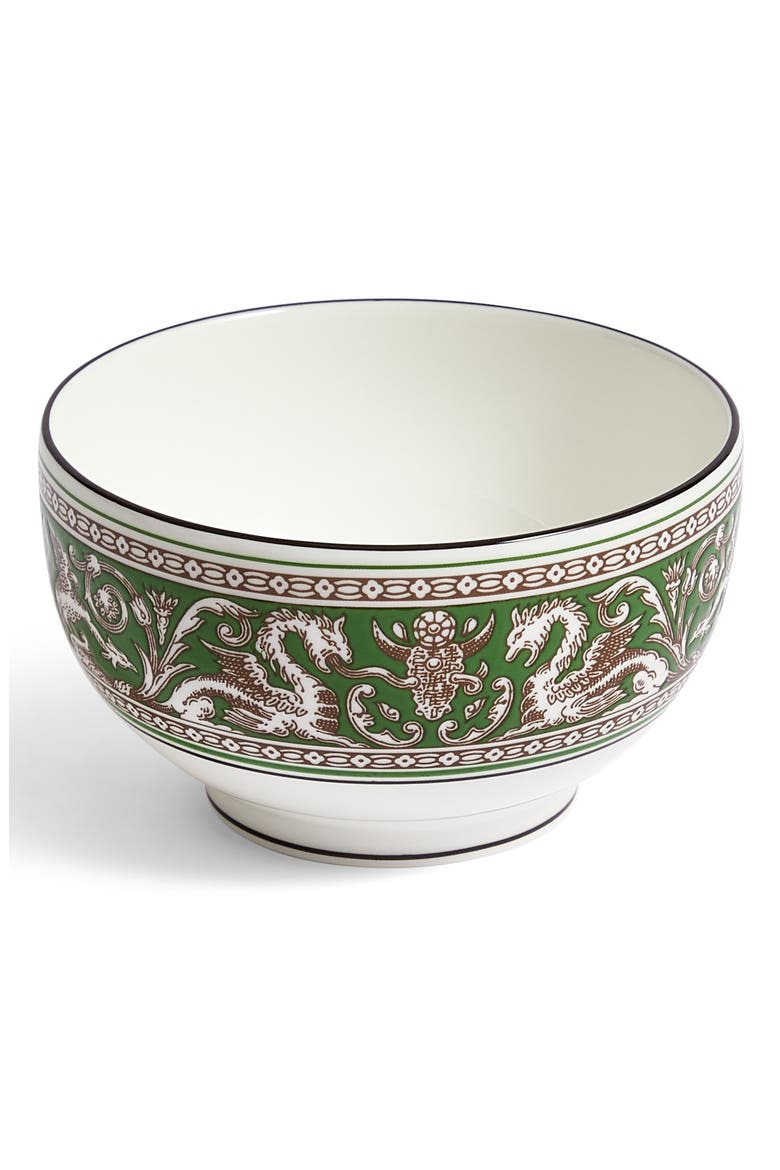 Florentine Bone China Rice Bowl, Main, color, VERDE
