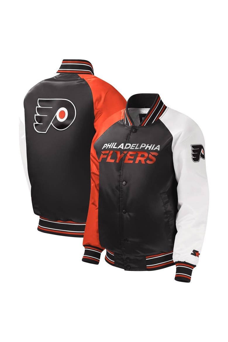 Youth Starter Black Philadelphia Flyers Raglan Full-Snap Varsity Jacket, Main, color, Orange