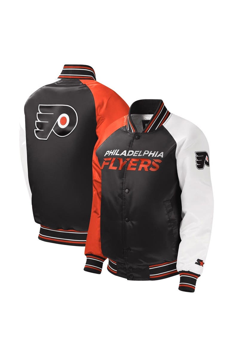 STARTER Youth Starter Black Philadelphia Flyers Raglan Full-Snap Varsity Jacket, Main, color, Orange