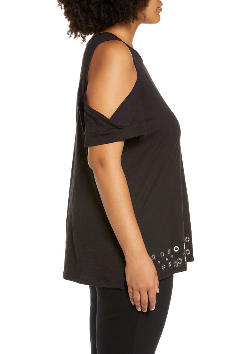 Grommet Cold Shoulder Tunic Top, Alternate, color, BLACK