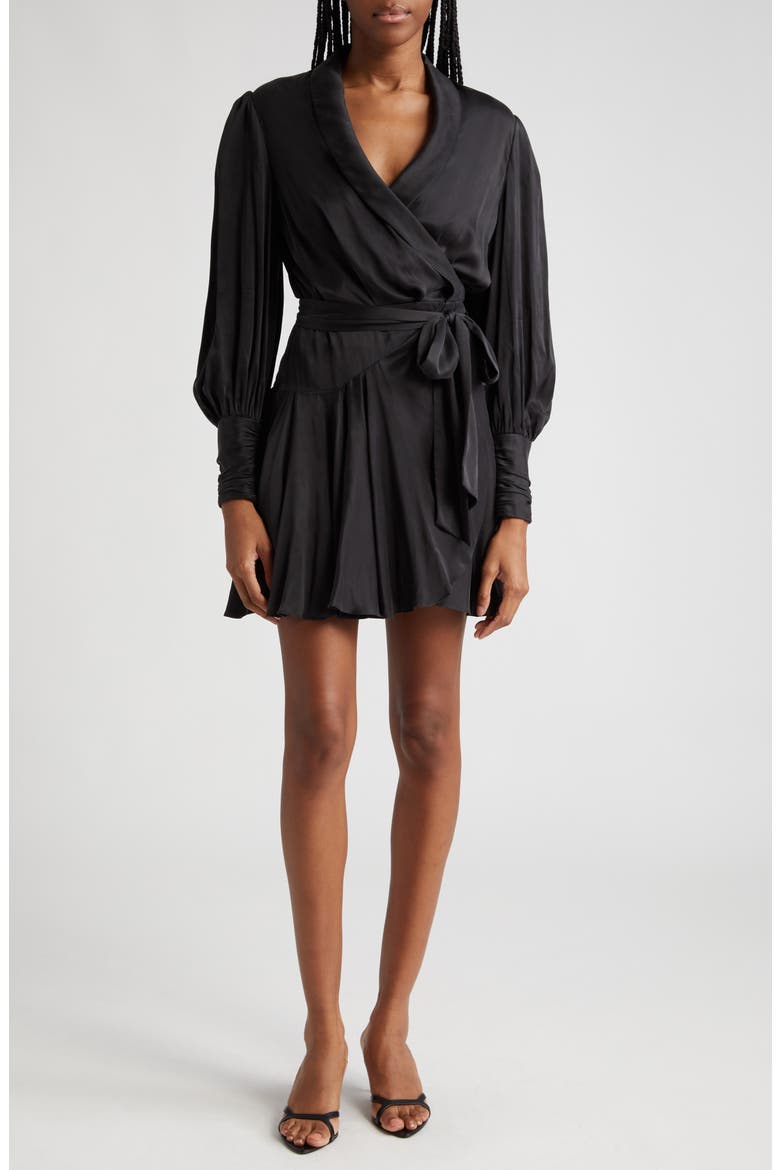 zimmermann silk wrap mini dress black Long Sleeve Silk Wrap Minidress (Women)