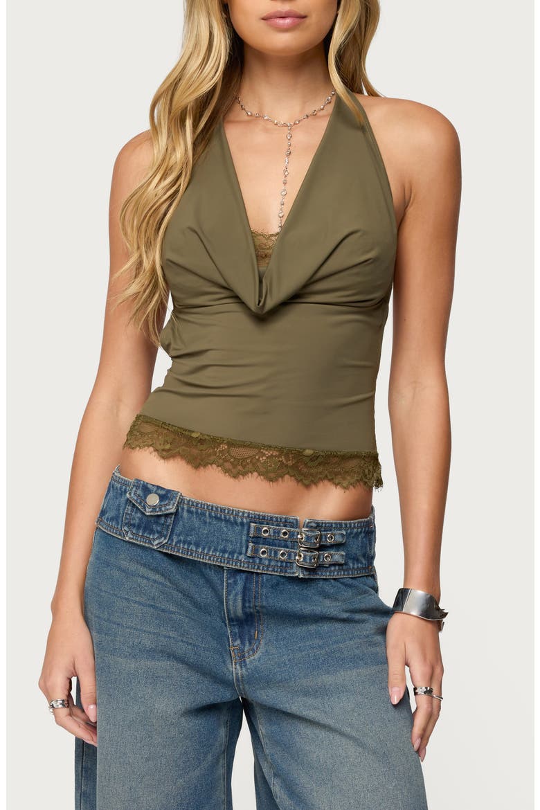 Layered Lace Trim Halter Top, Main, color, OLIVE