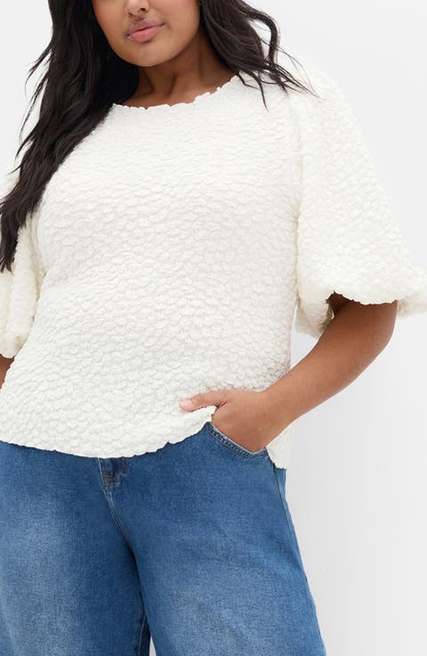 Chrissie Texture Puff Sleeve Top (Plus)