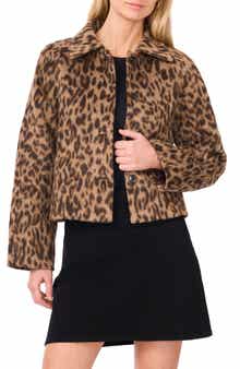 Vince Camuto Leoprad Print Brushed Button Front Jacket