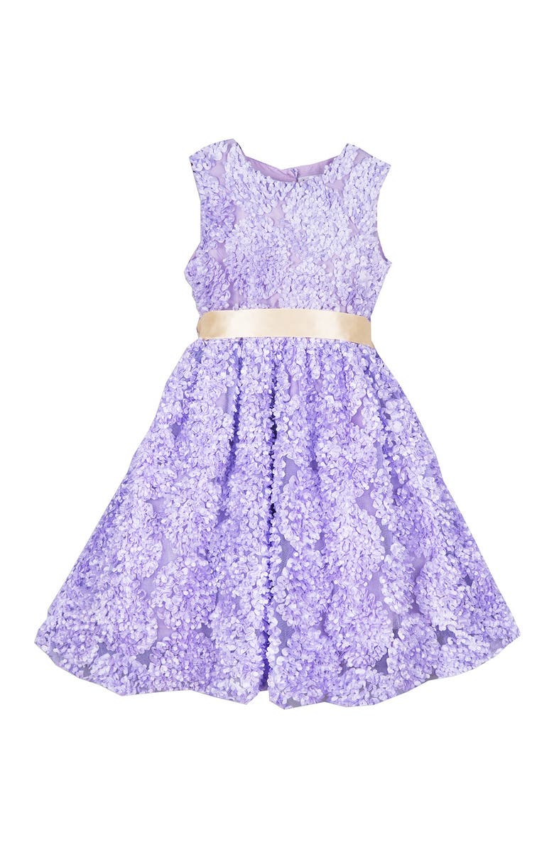 JOE-ELLA Magpie Ribbon Lilac Textured Dress, Main, color, 