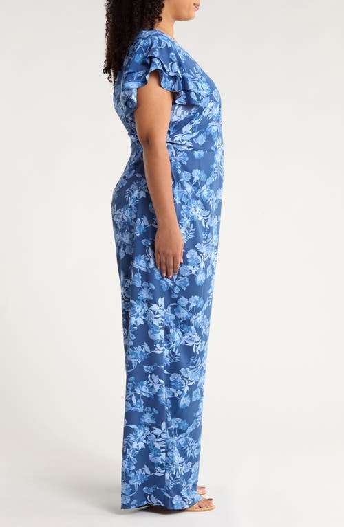 Sugarlips Bary Floral Tiley Wide Leg Jumpsuit In Blue