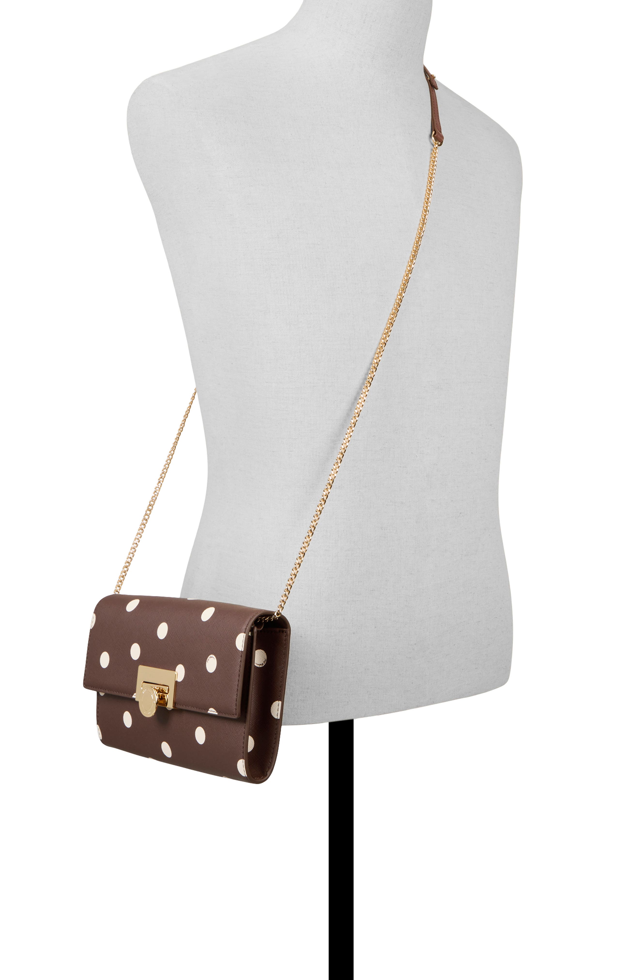 Parisa Polka Dot Faux Leather Crossbody Bag, Alternate, color, BROWN