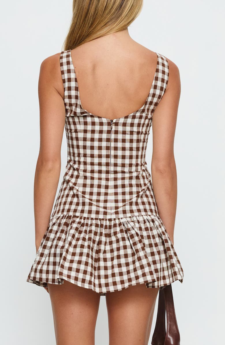 Princess Polly Kolbie Gingham Sleeveless Cotton Tiered Minidress, Alternate, color, Brown Gingham