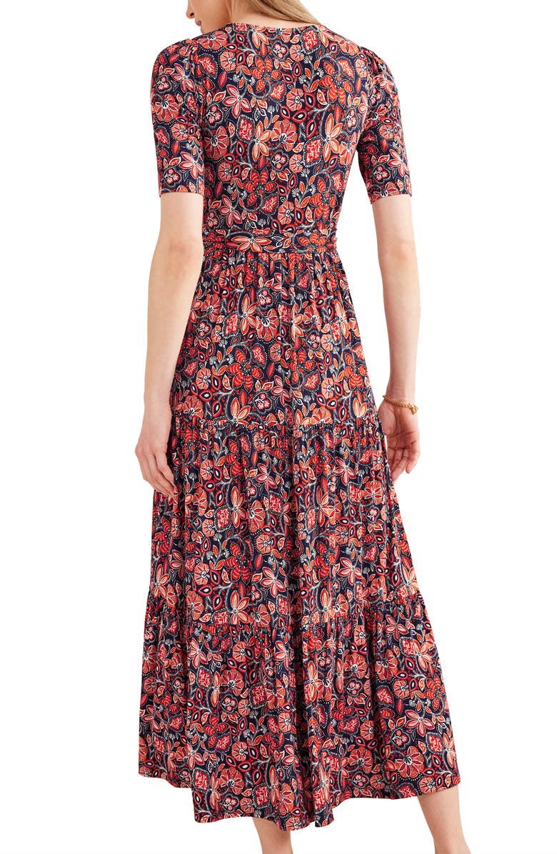 Boden Floral Short Sleeve Tiered Wrap Dress, Alternate, color, 