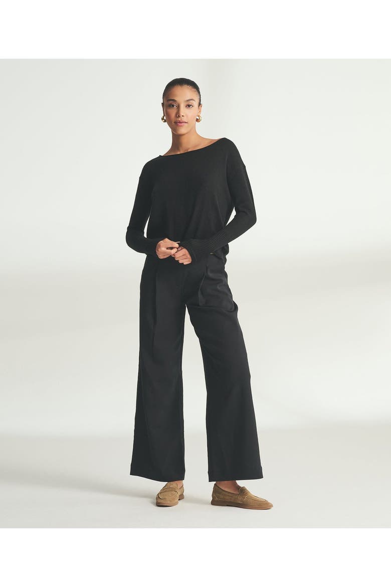 Lightweight Cashmere Boatneck Sweater, Alternate, color, Black