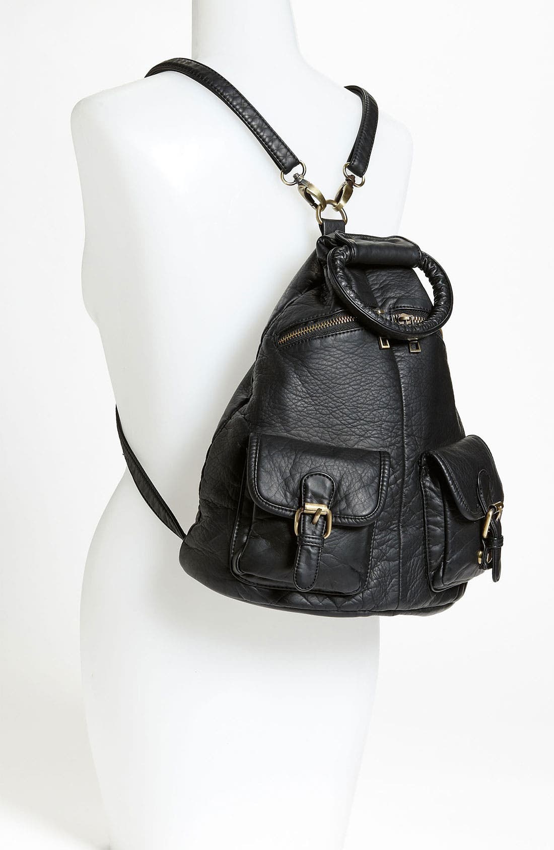 Faux Leather Backpack, Alternate, color, BLACK/ BURNT GOLD