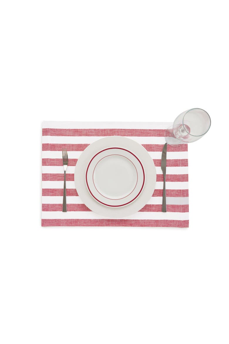 Linen Placemats Set of 4, 14 x 19" - Sorrento Stripe, Alternate, color, Red and White