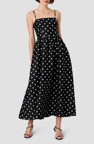 French Connection Polka Dot Strapless Taffeta Midi Dress