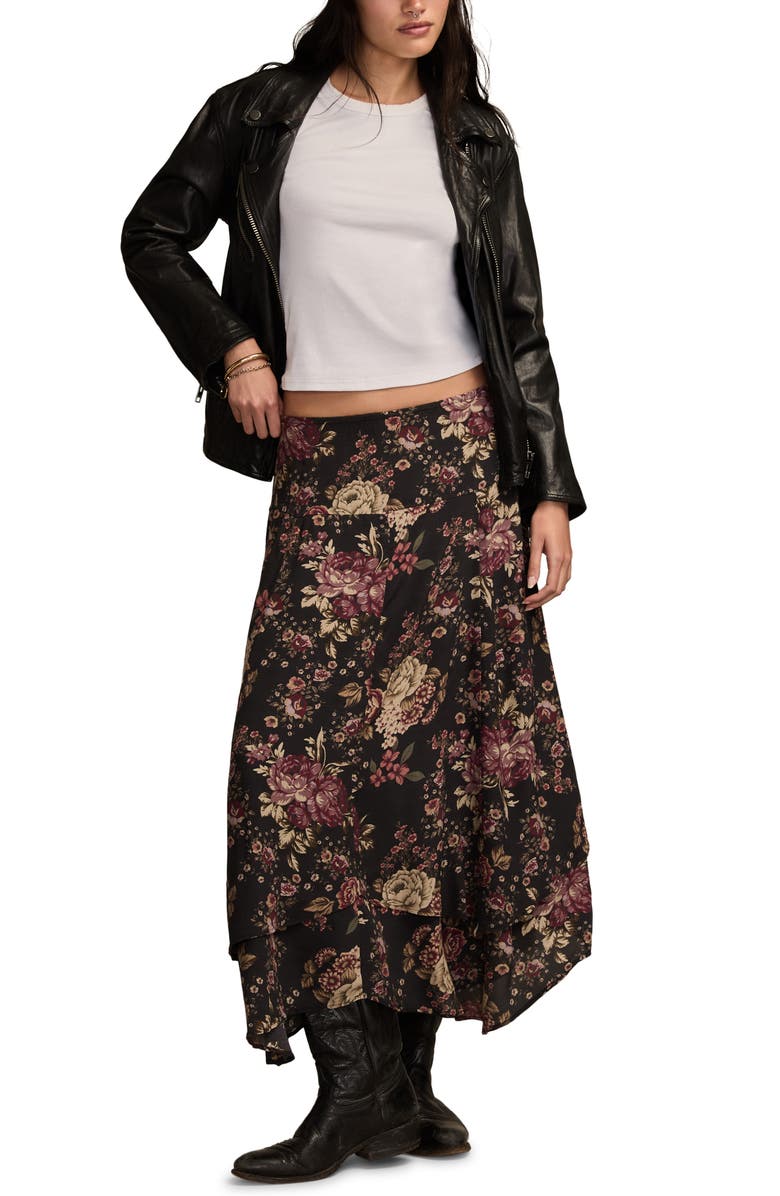 Lucky Brand Floral Drop Waist Maxi Skirt, Alternate, color, Black Floral