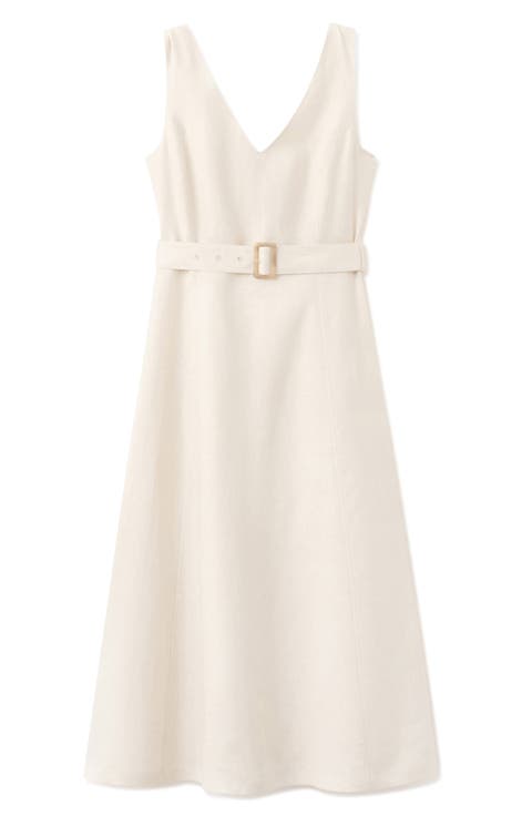 Belted Linen Midi Dress