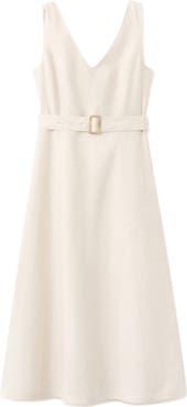 MANGO Belted Linen Midi Dress