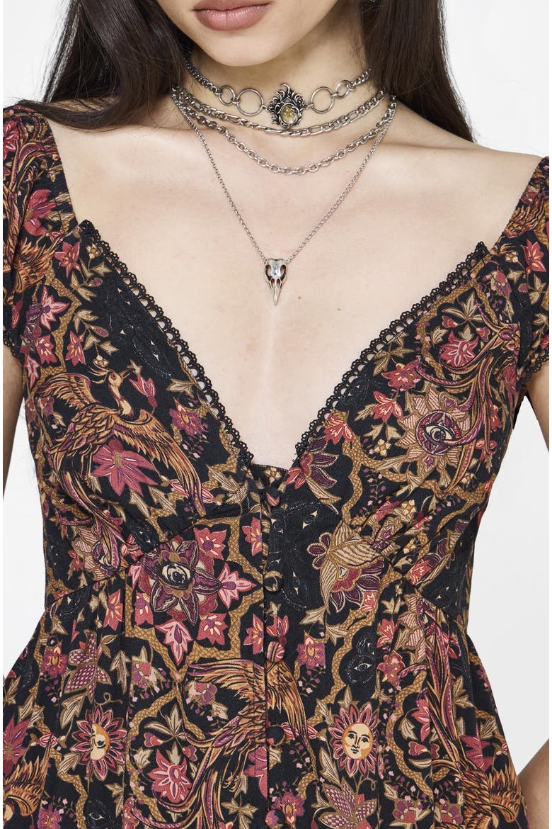 Mythos Print Milkmaid Smock Midaxi Dress, Alternate, color, Black